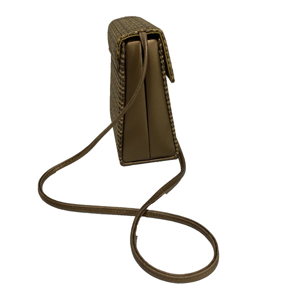 Vintage Mid Century Box Style Purse Shoulder Bag Brown Gold Woven Elegant Chic - Picture 4 of 14